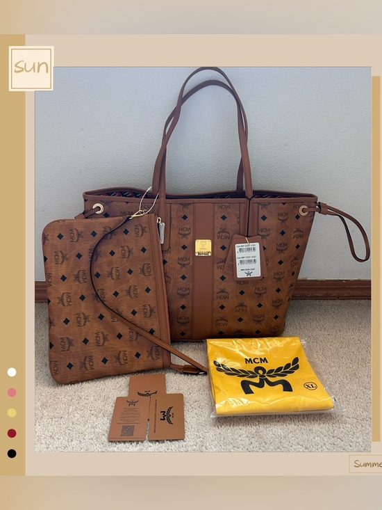MCM Handbags - NWT MCM Reversible Liz Shopper Tote in Visetos Cognac Sz Large